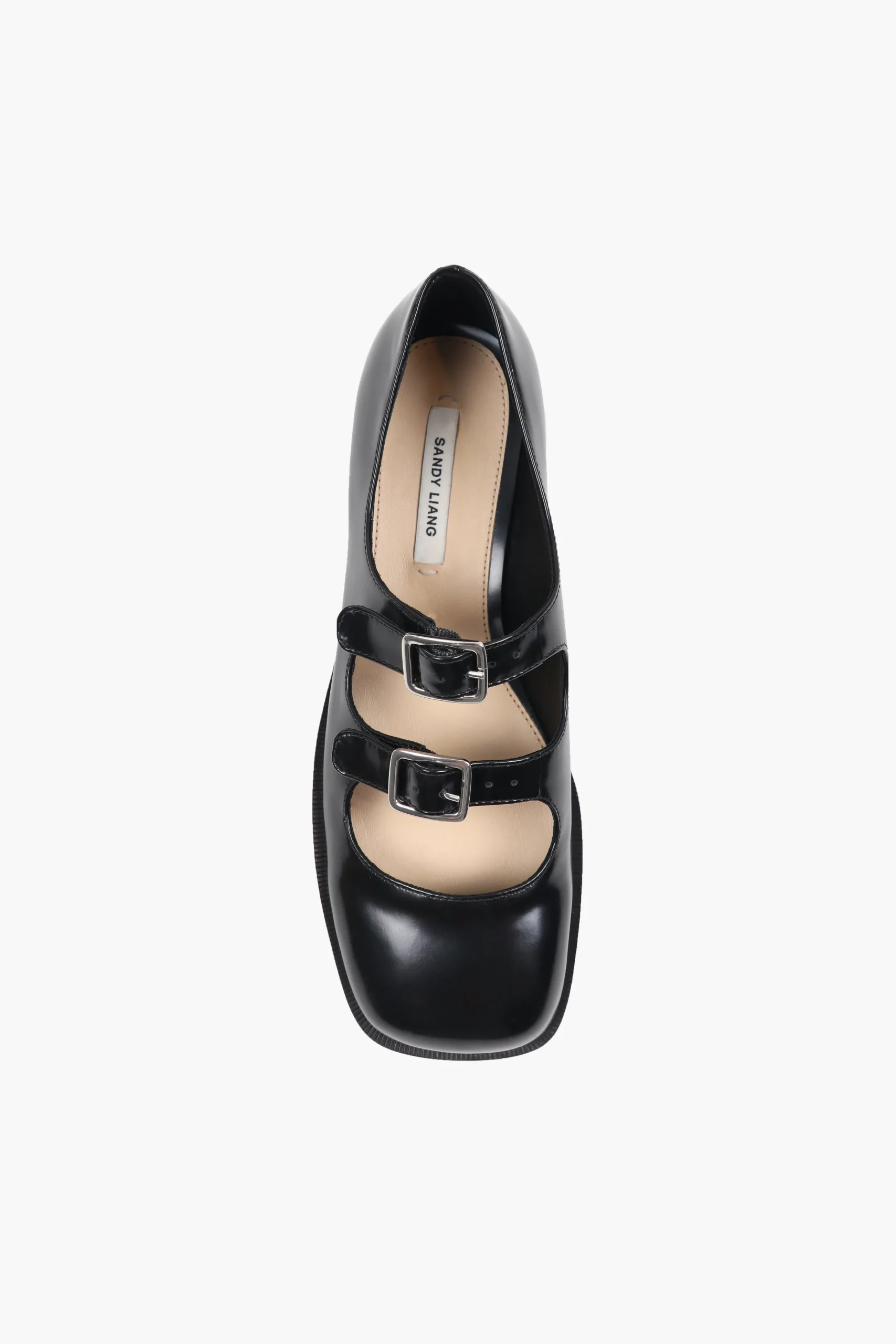 SANDY LIANG MARY JANE DOUBLE STRAP WELT IN BLACK SPAZZOLATO> Uniform | Shoes