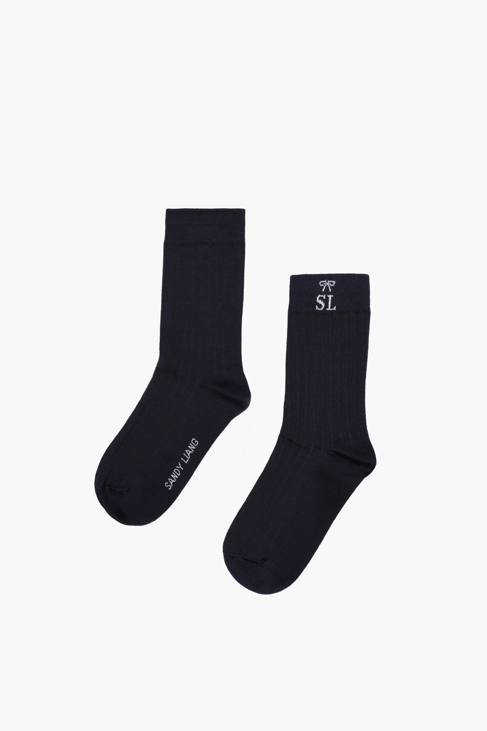 SANDY LIANG RIBBED MONOGRAM SOCK IN NAVY> Socks
