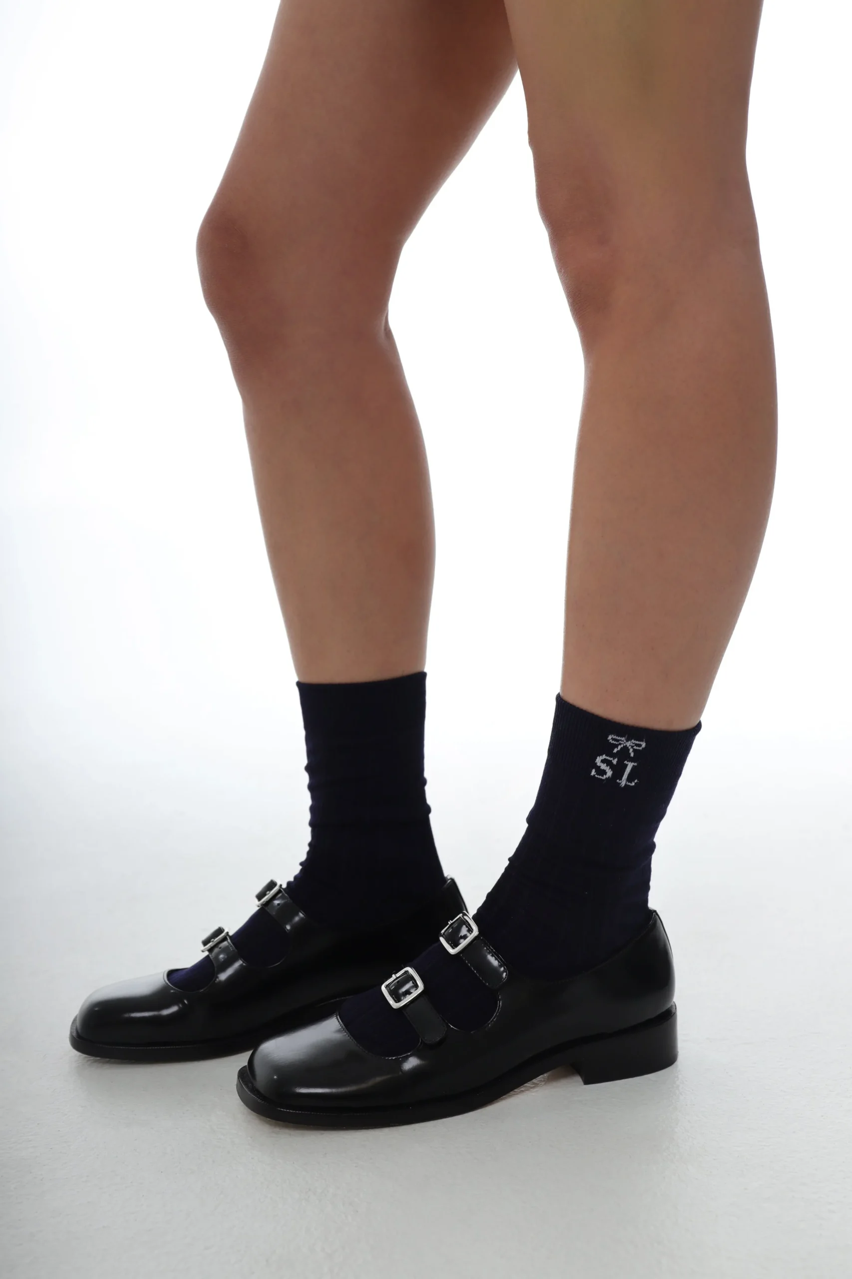 ribbed_monogram_sock_in_navy_2.webp SANDY LIANG RIBBED MONOGRAM SOCK IN NAVY> Socks